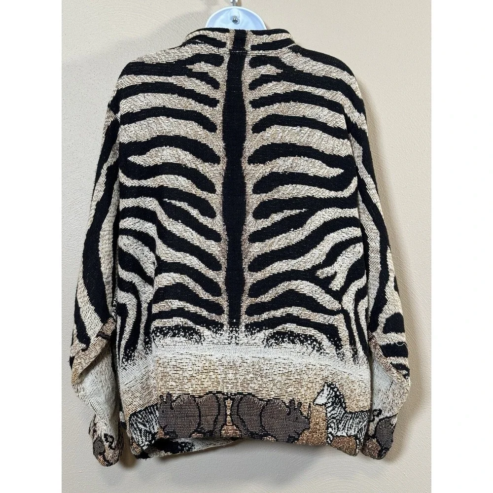 Vintage Sugar Street Women M Cotton‎ Weavers Animal Print Safari Tapestry Jacket